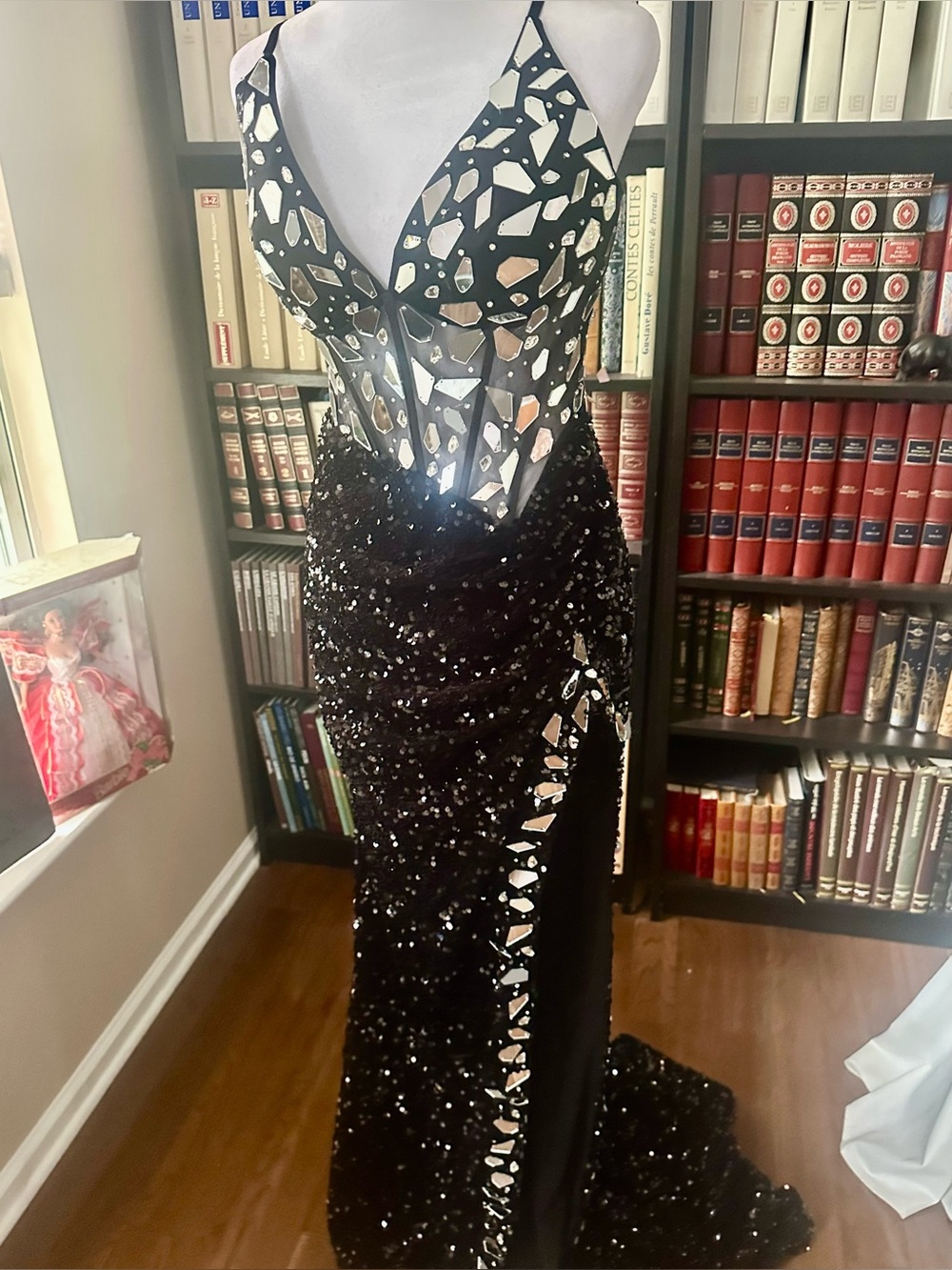 Portia & Scarlett Black Sequined Pageant Dress with Mirror beads Mosaic Bodice 6
